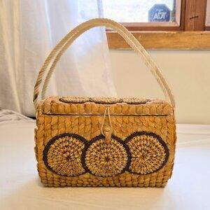 Vintage Handmade Wood & Seashell Purse OOAK Beach Retro Boho Handbag